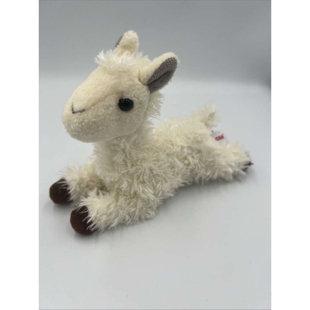 Aurora World LLAMA Stuffed Plush Animal 8" laying down off white brown feet 2019